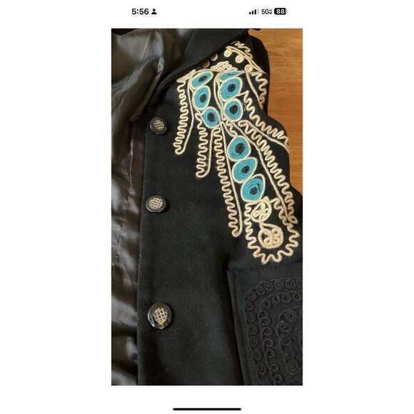 PRADA Women’s Sz 38 (4) Black Mid Length Coat 100% Wool Embroidered Vintage HTF - Picture 9 of 12